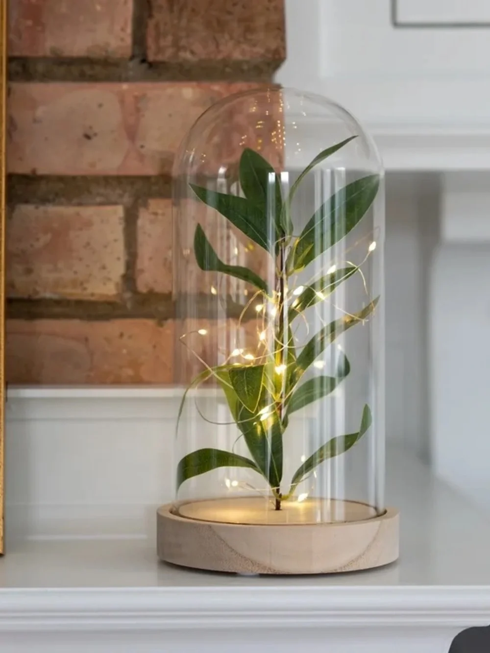LED Glass Dome with Green Foliage - Unbranded